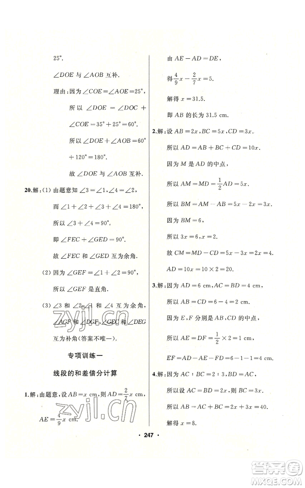 延边人民出版社2022秋季试题优化课堂同步七年级上册数学人教版参考答案