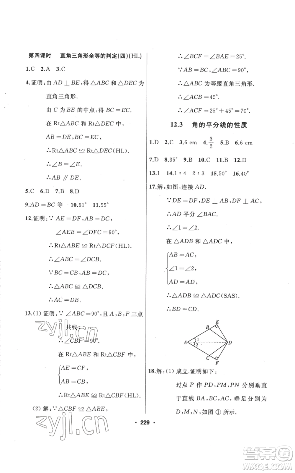 延边人民出版社2022秋季试题优化课堂同步八年级上册数学人教版参考答案
