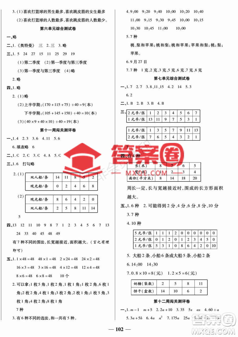 天津科学技术出版社2022状元大考卷数学5年级上册苏教版答案