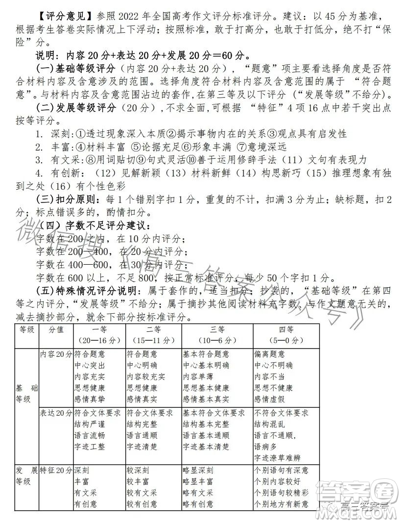 遂宁市高中2023届高三零诊考试语文试卷答案