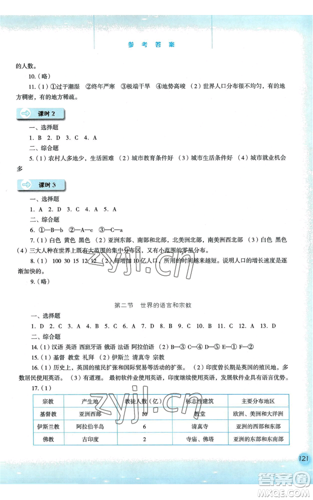 河北人民出版社2022同步训练七年级上册地理人教版参考答案