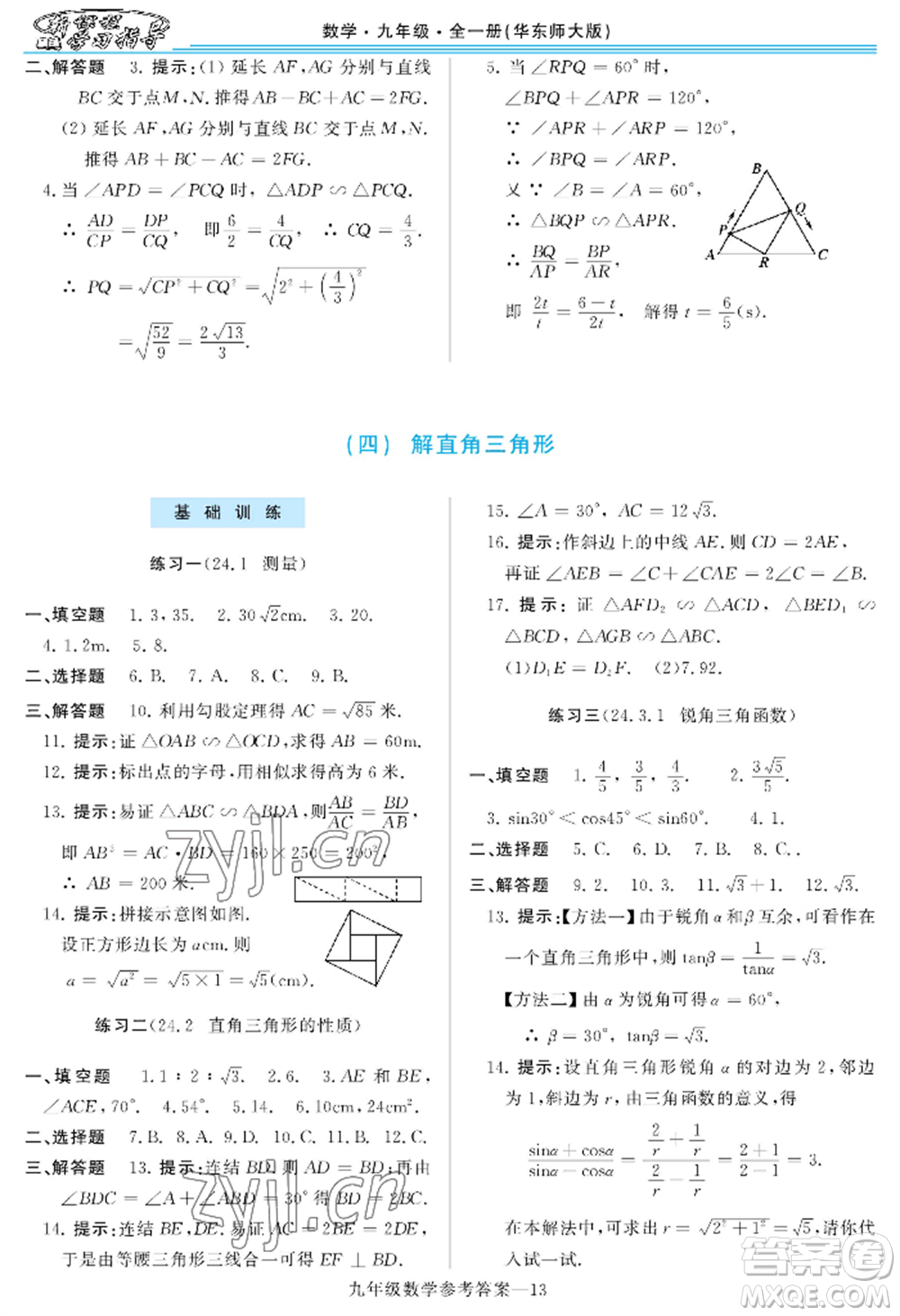 河南大学出版社2022新课程学习指导九年级数学华东师大版参考答案