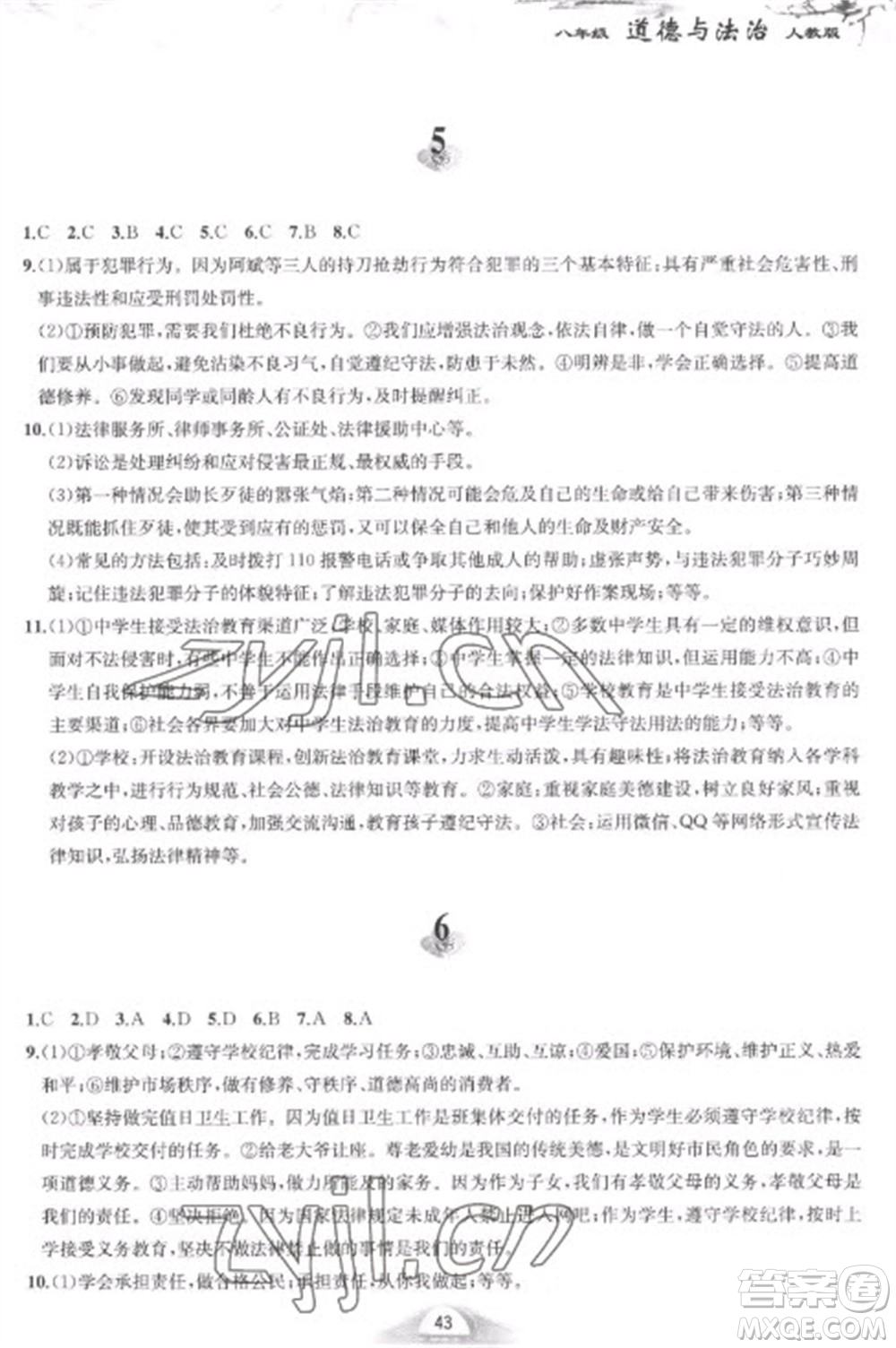 黄山书社2023快乐寒假八年级道德与法治人教版参考答案