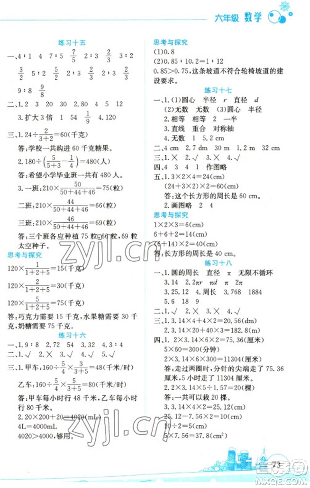云南大学出版社2023寒假活动边学边玩资源包六年级数学通用版参考答案