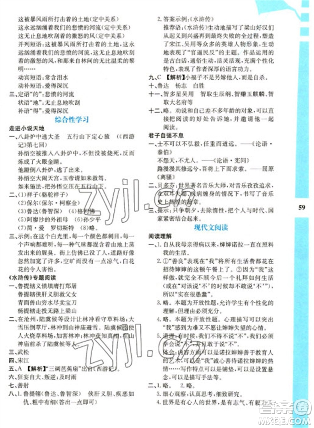 陕西人民教育出版社2023寒假作业与生活九年级语文人教版参考答案