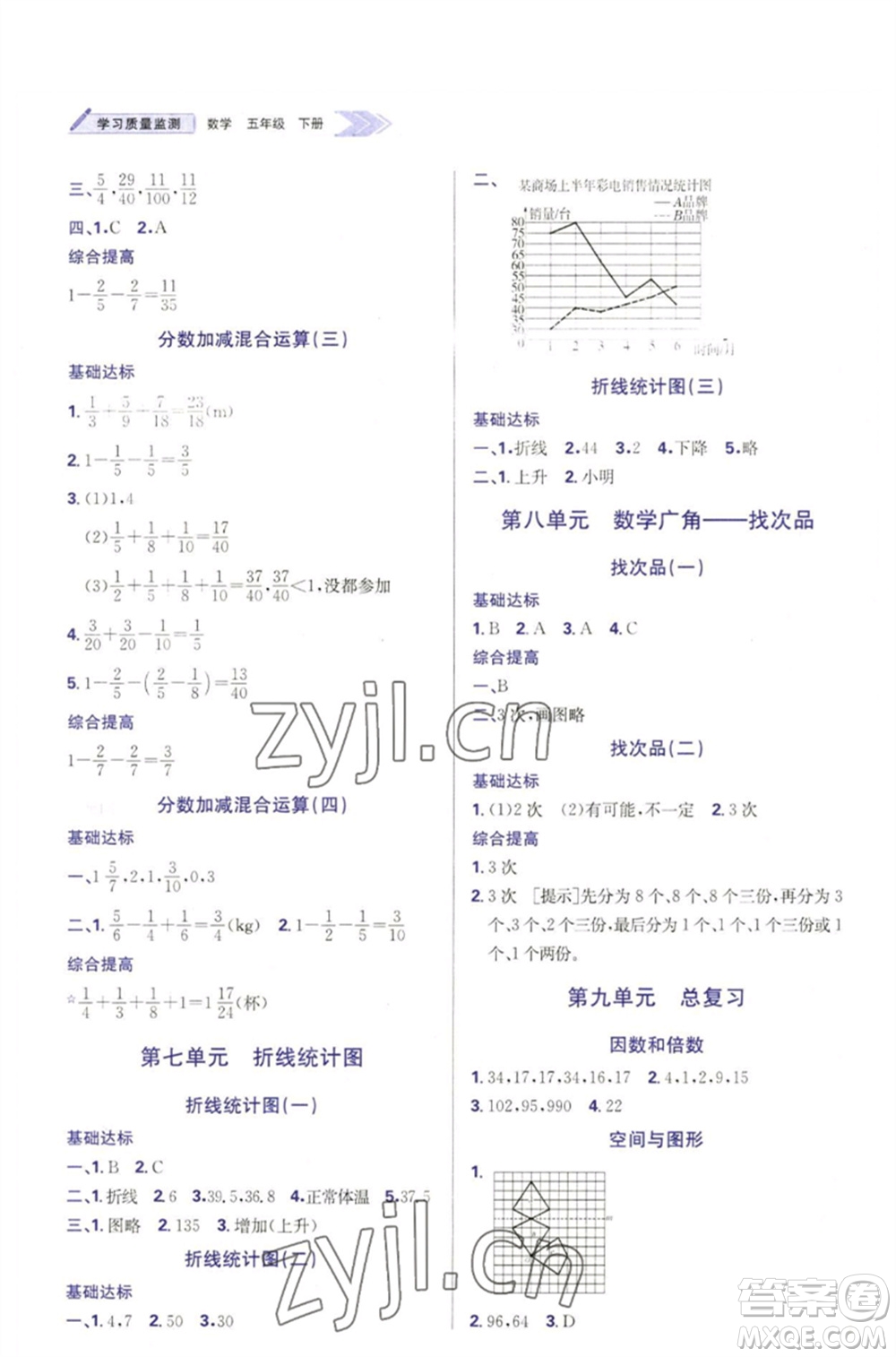 天津教育出版社2023学习质量监测五年级数学下册人教版参考答案