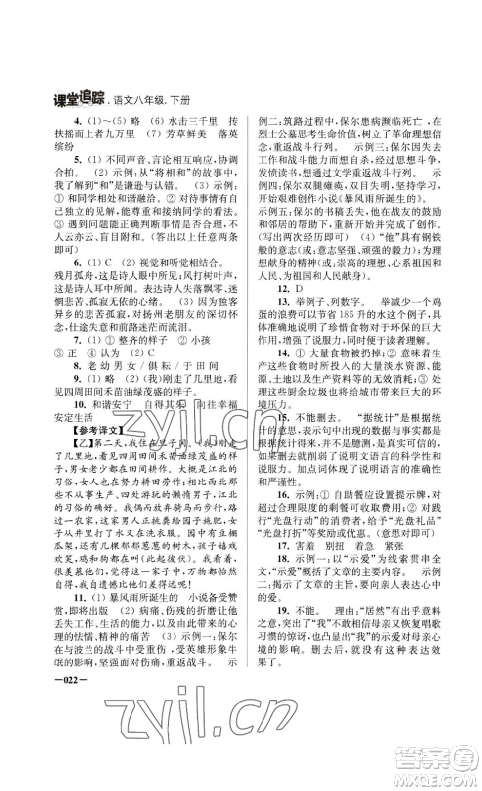 江苏凤凰美术出版社2023课堂追踪八年级语文下册人教版答案