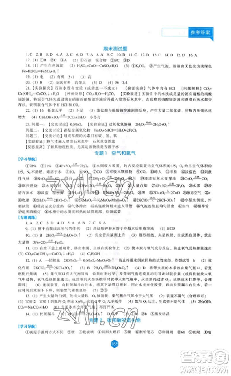 辽海出版社2023新课程化学能力培养九年级下册人教版参考答案