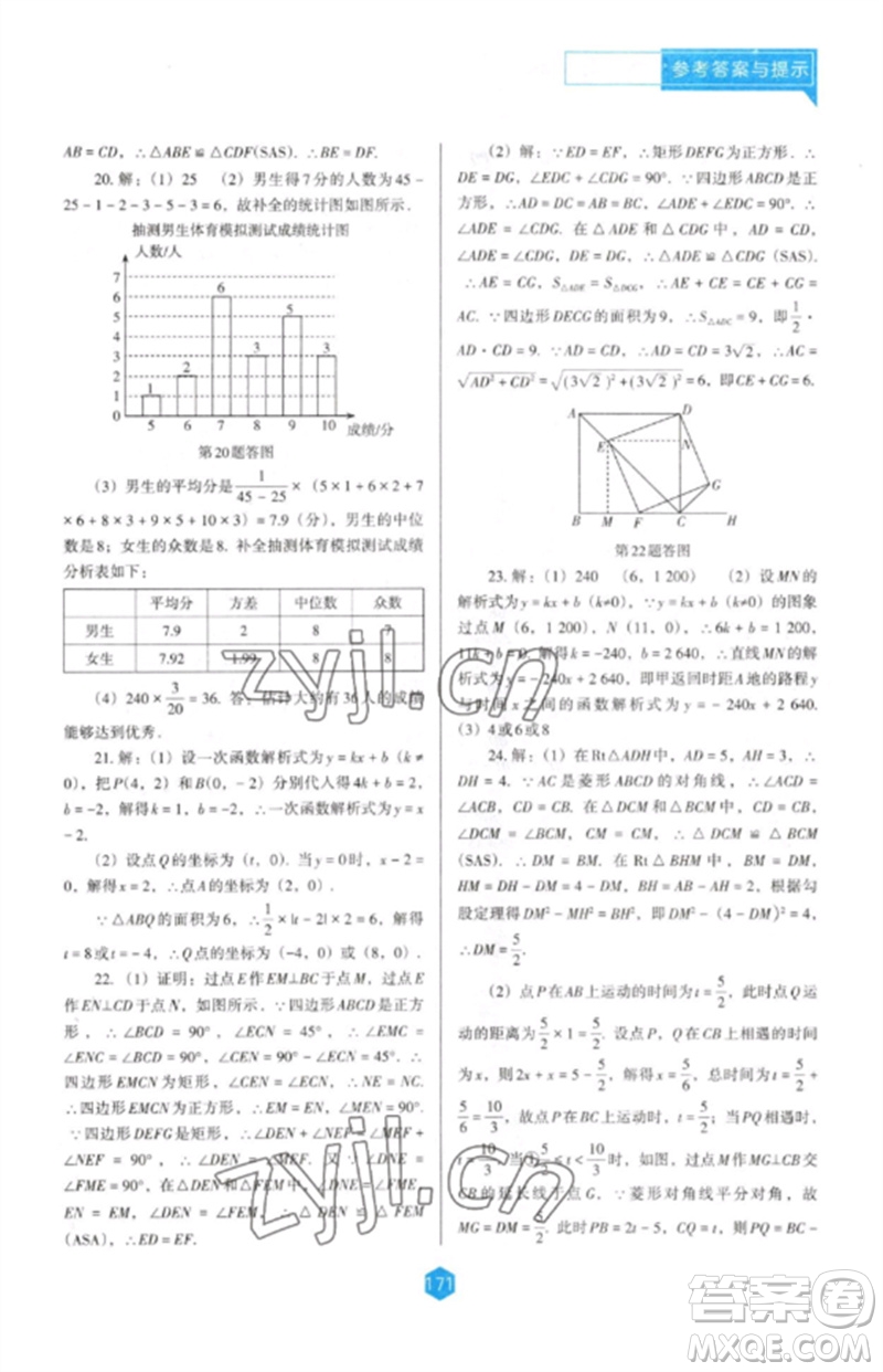 辽海出版社2023新课程数学能力培养八年级下册人教版D版大连专用参考答案