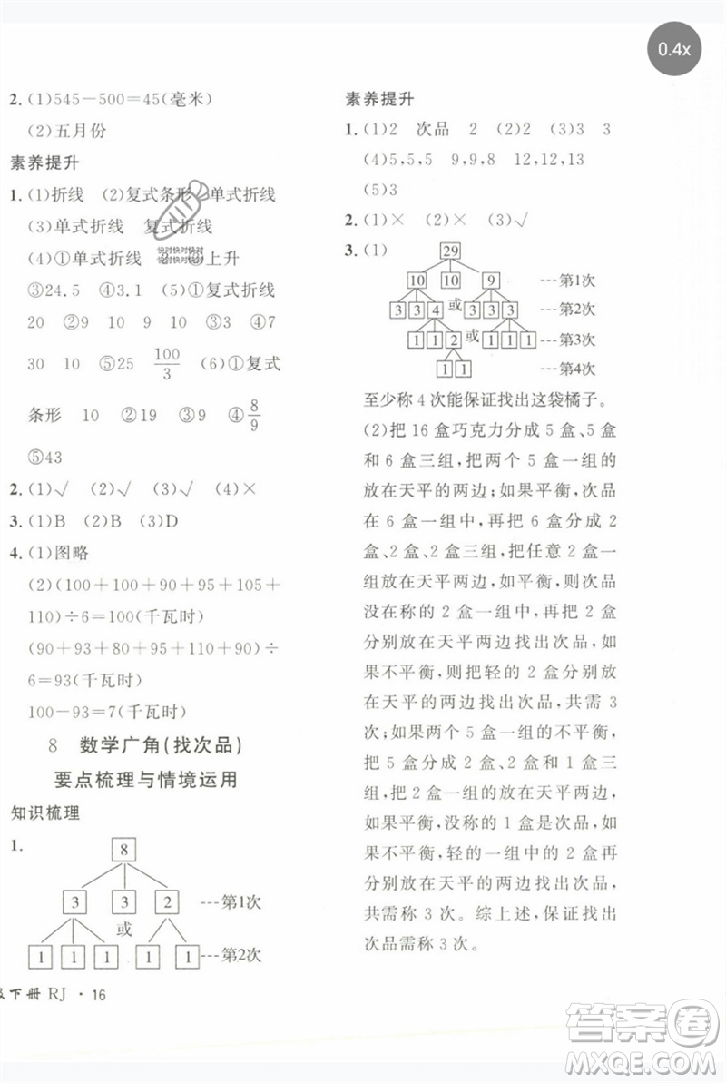 济南出版社2023黄冈360度定制密卷五年级数学下册人教版参考答案