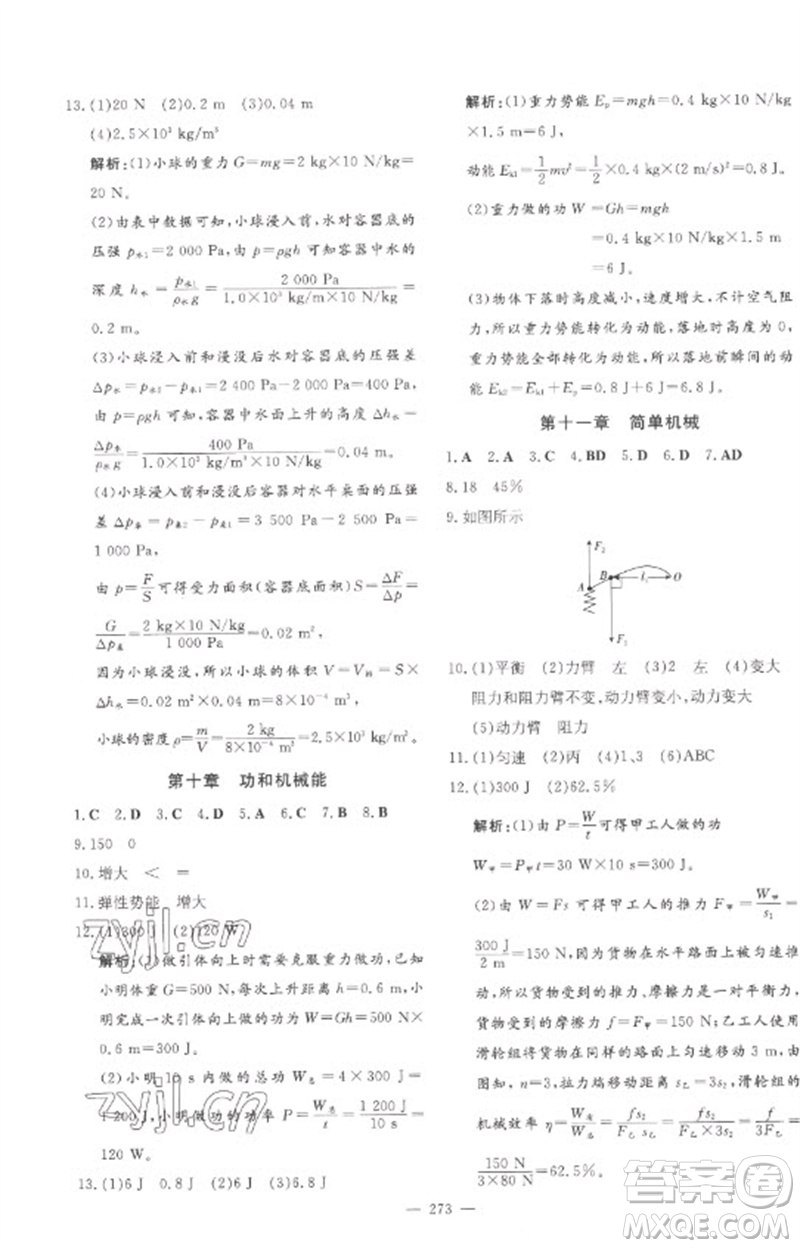 陕西人民教育出版社2023中考总复习导与练九年级物理精讲册人教版参考答案