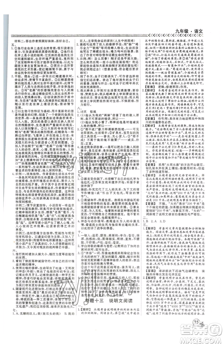 云南大学出版社2023假期冲冠九年级语文人教版参考答案