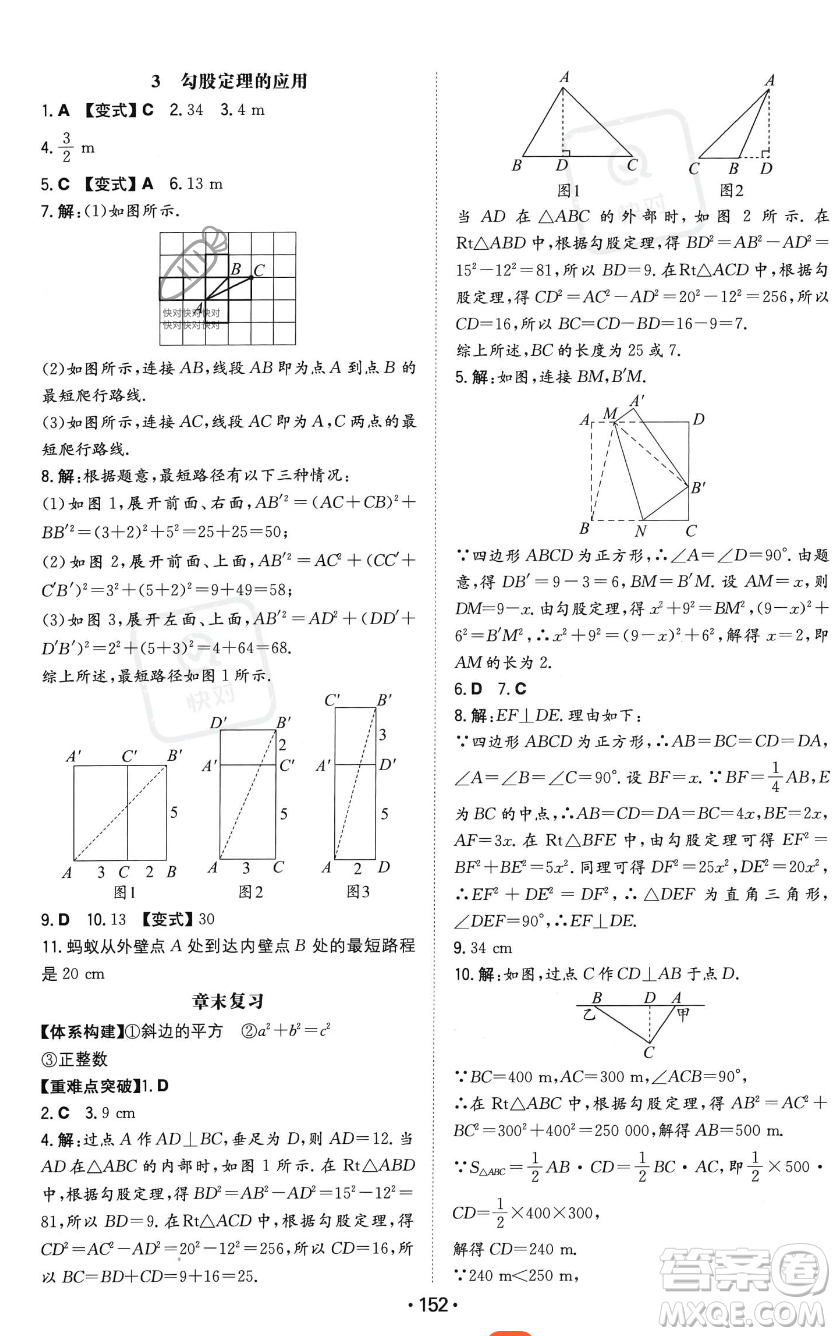 湖南教育出版社2023年一本同步训练八年级上册数学北师大版答案