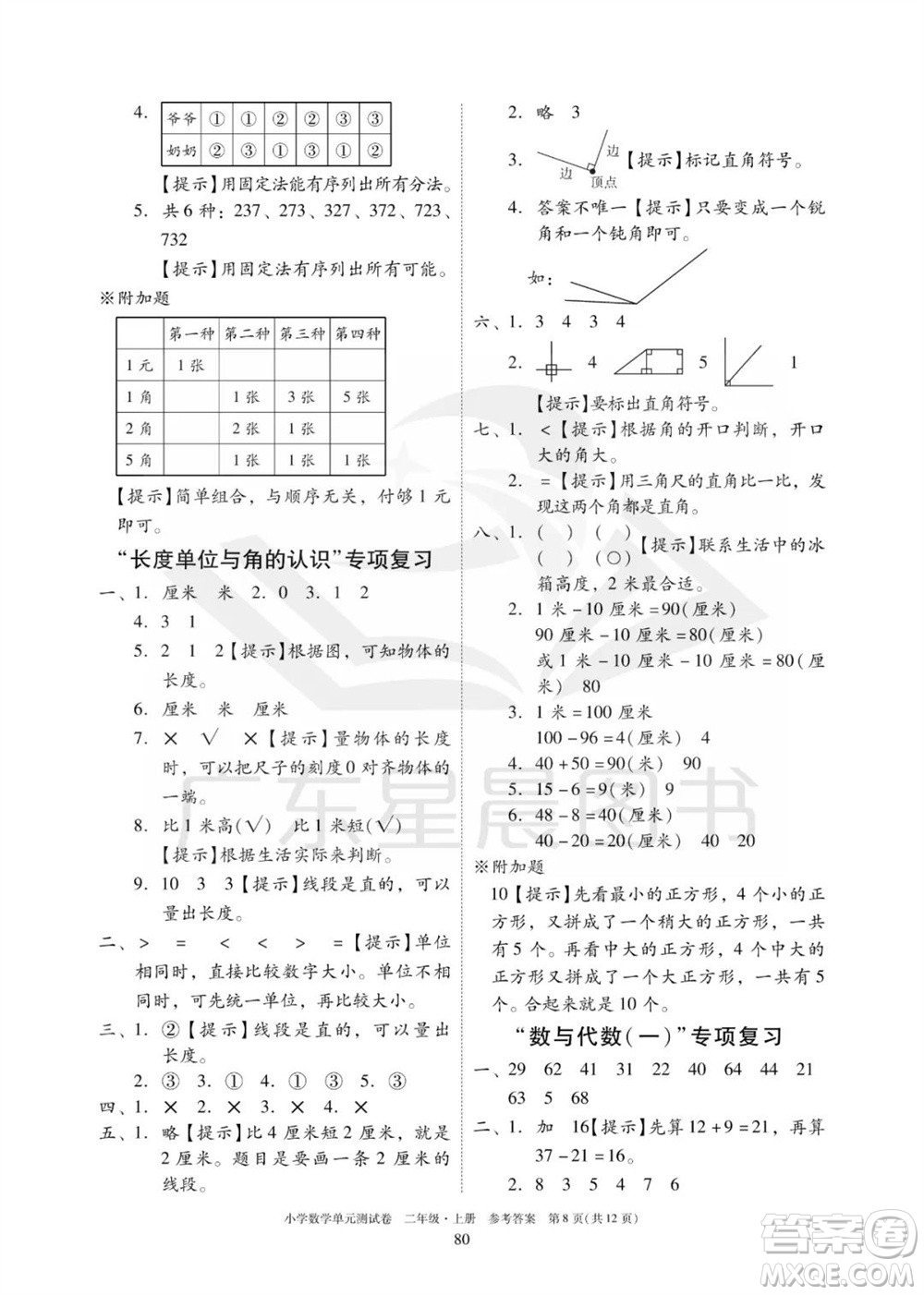 华南理工大学出版社2023年秋小学数学单元测试卷二年级上册人教版参考答案