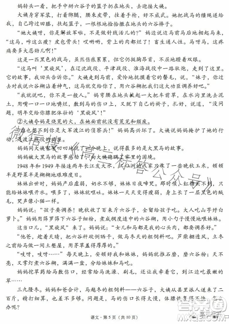 云南师大附中2024届高考适应性月考卷三语文试卷答案