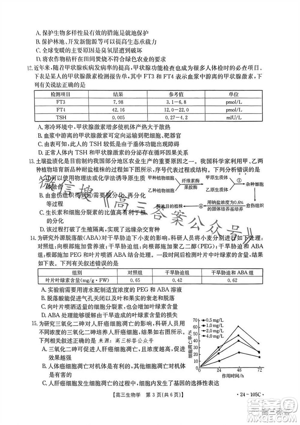 湛江市2024届高三10月调研测试24-105C生物试卷答案