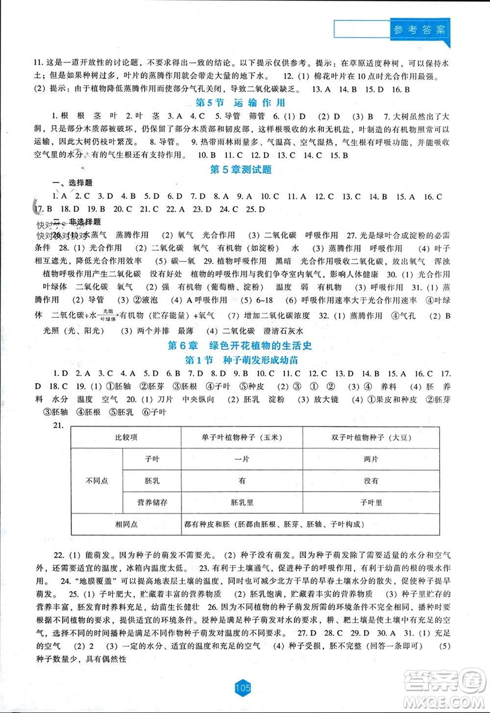辽海出版社2023年秋新课程能力培养七年级生物上册北师大版参考答案