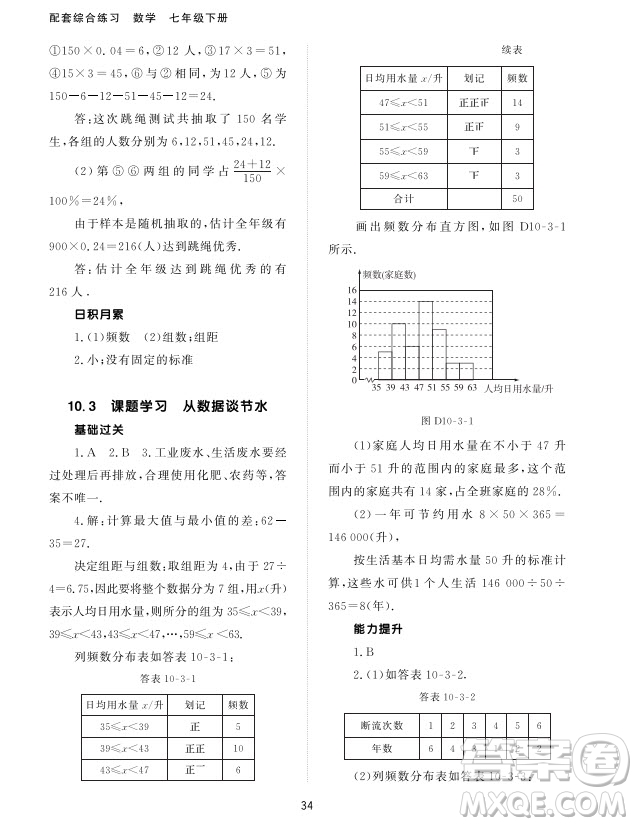 北京师范大学出版社2024年春配套综合练习七年级数学下册人教版参考答案