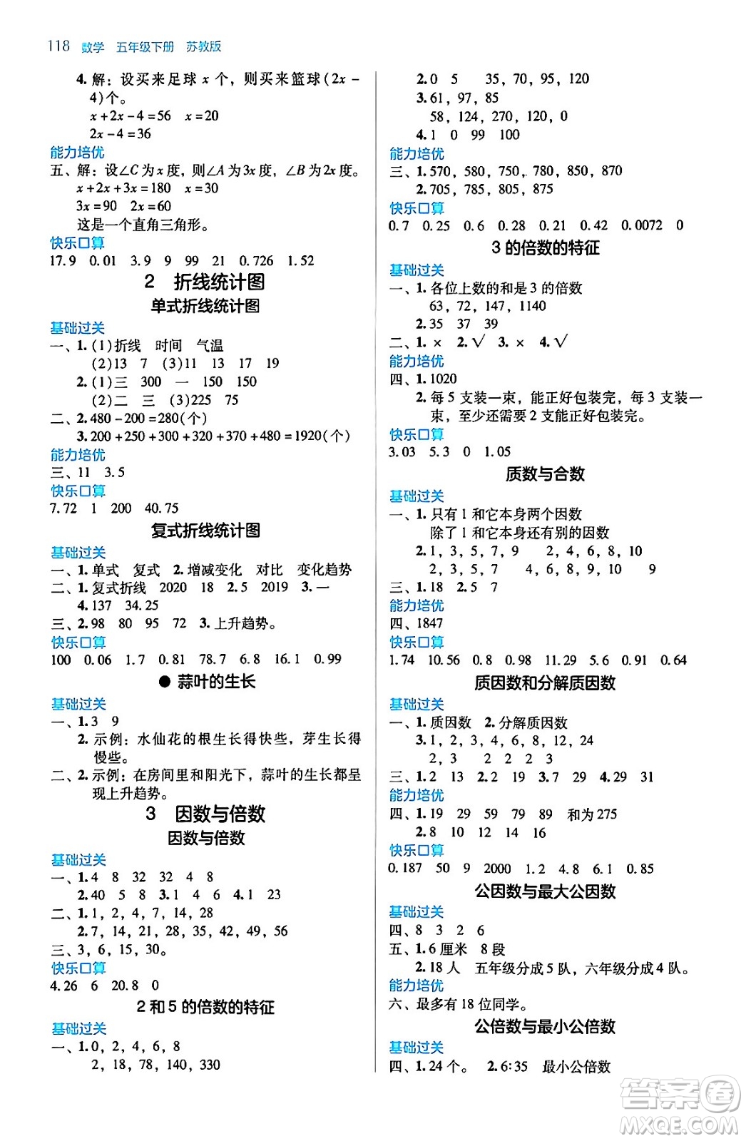 湖南教育出版社2024年春学法大视野五年级数学下册苏教版答案