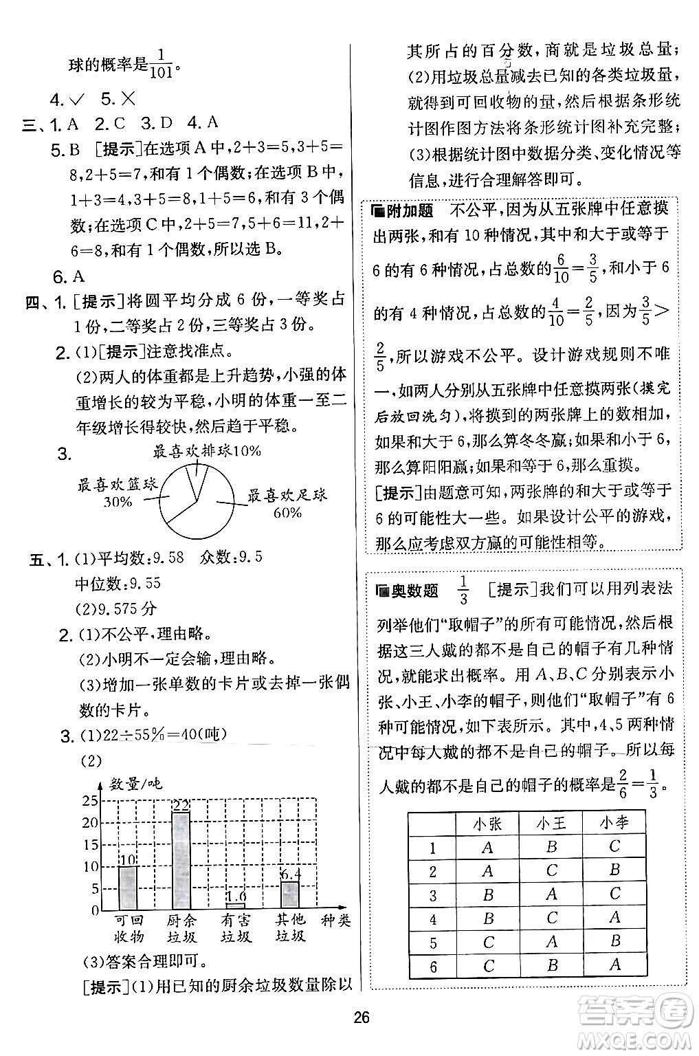 江苏人民出版社2024年春实验班提优大考卷六年级数学下册北师大版答案