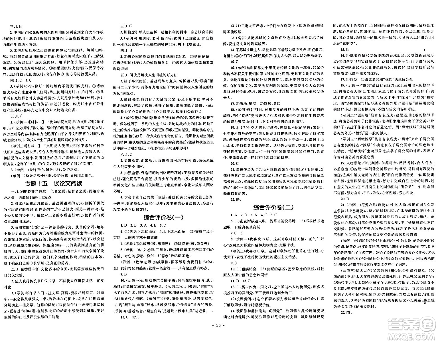 湖南教育出版社2024年春学科素养与能力提升九年级语文下册人教版答案