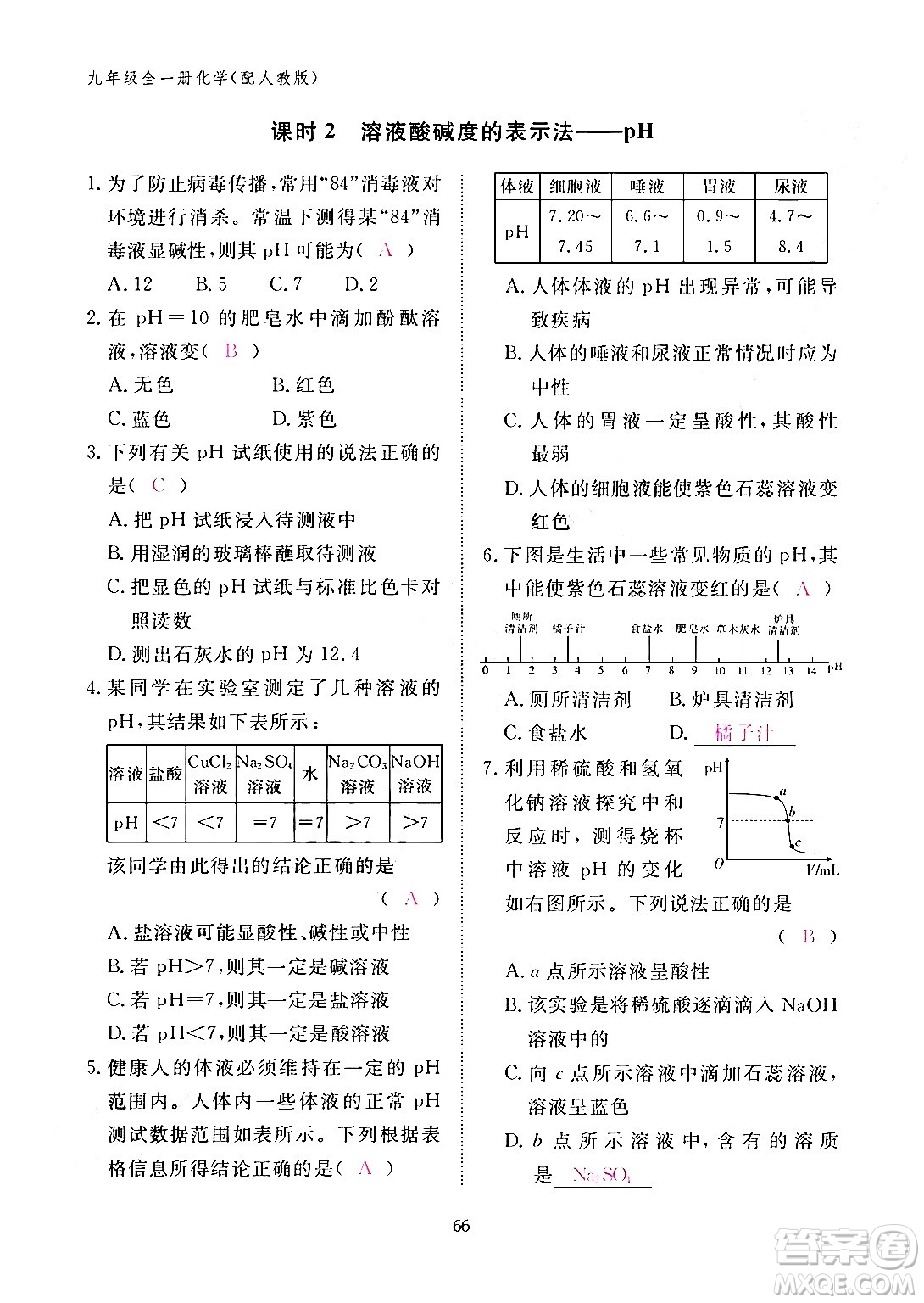 江西教育出版社2024年春化学作业本九年级化学下册人教PEP版答案