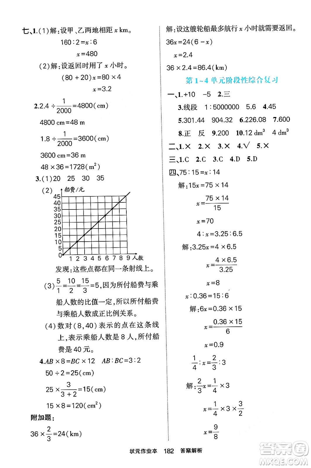 长江出版社2024年春状元成才路状元作业本六年级数学下册人教版答案